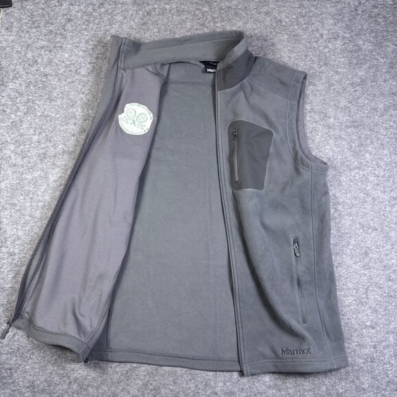 Marmot Vest Mens Large Gray Polartec Fleece Pockets Orange Lawn Tennis Club - Picture 10 of 11